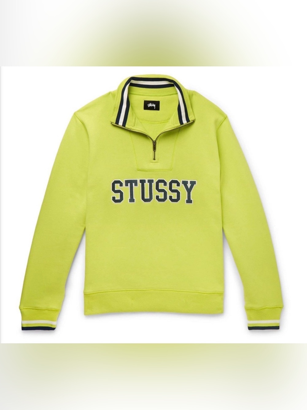 Stussy embroidered Lime Half-Zip Pullover with Navy Logo